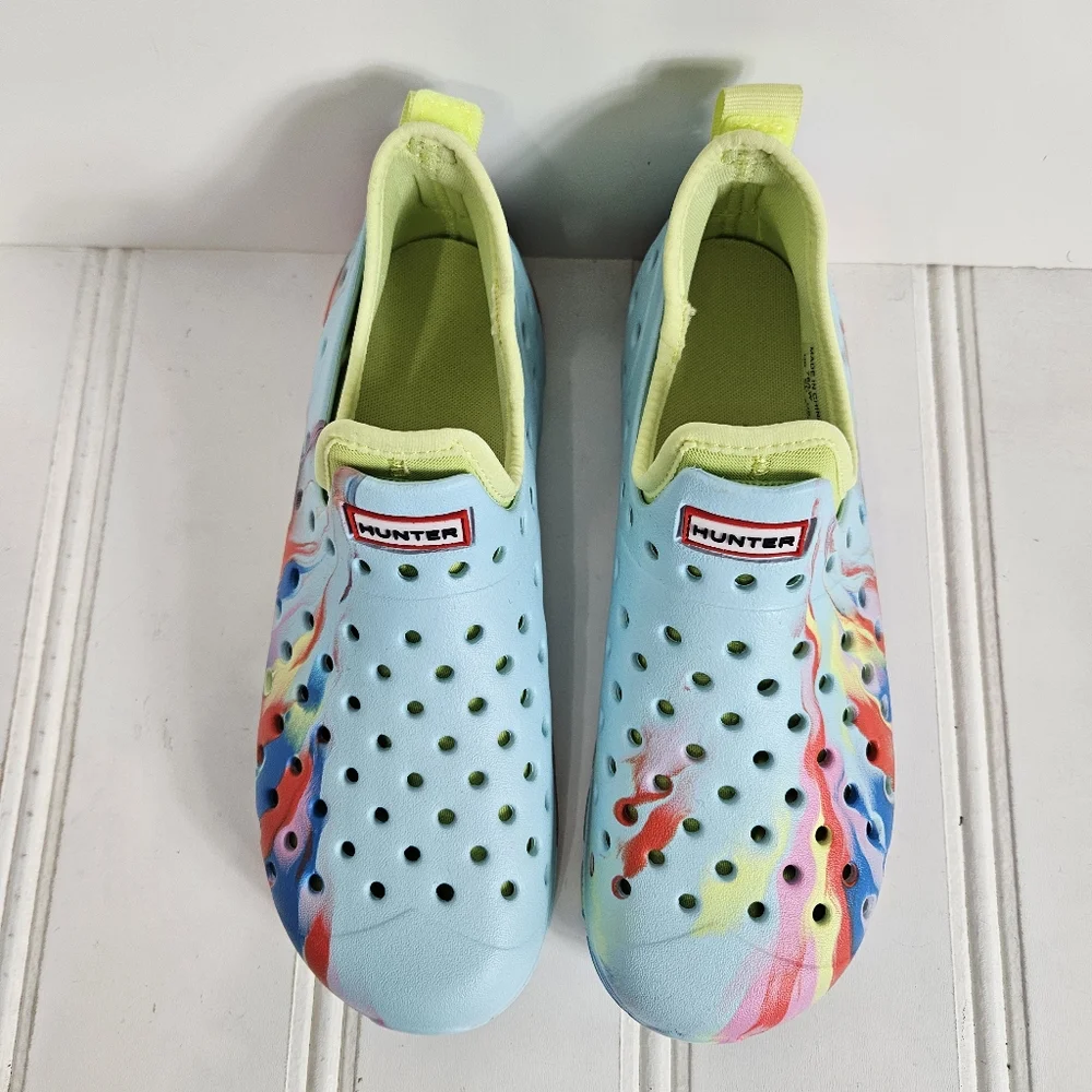 Hunter Kids Water Shoes Size 36 Original Lightweight Marble Blue Yellow Slip On